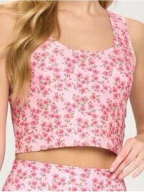 Evolution and Creation Pink Floral Cropped Racerback Tank